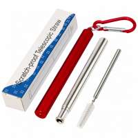 Reusable retractable stainless steel drinking straw portable collapsible telescopic straw with case cleaning brush