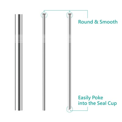 215*12mm Custom Logo pipe Boba Straw Metal Smoothie  Angled Tip Bubble Stainless Steel Straw with Oblique Incisions